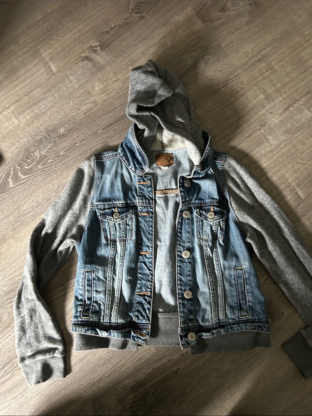 AEO Hooded Blue Denim & Gray Jean Hacket size Med
